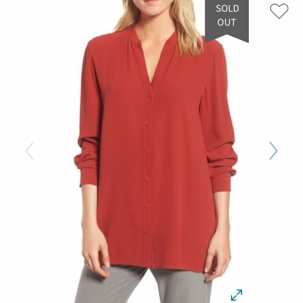 Eileen Fisher Silk Split Neck Blouse - Picture 1 of 10